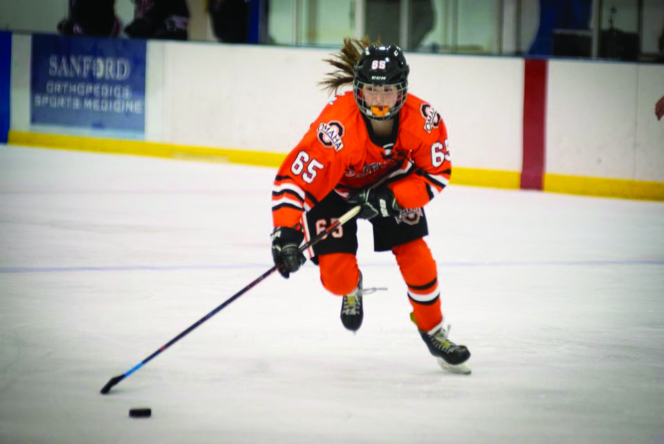 Freshman MaKenna Filleman plays on the Omaha Junior Lancers hockey team. She is the team’s total points leader with 23.  Photo courtesy of Tonya Filleman