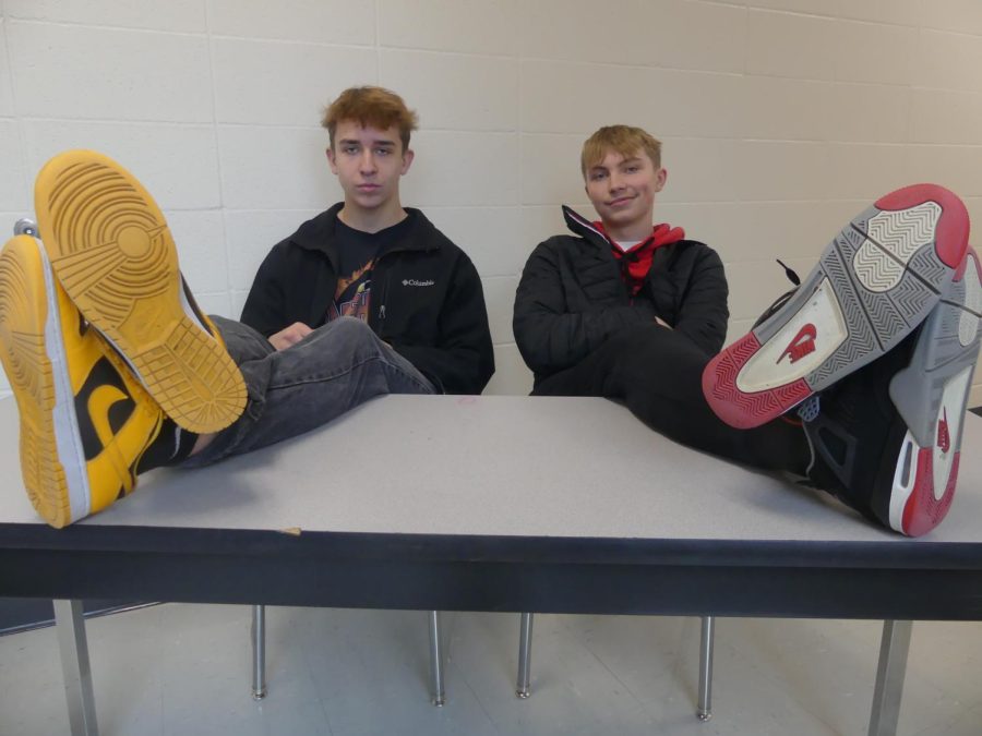 Entrepreneurs junior Devin Danoff and Caden Sievers wear their products to
school. The duo operate their own shoe business online and out of a store
front in downtown Omaha.