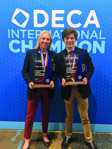 Seniors Allison Kilzer and Ben Jackson take home first place at the International Career Development Conference in the Sports and Entertainment Team Decision Making category. The conference took place in Orlando.