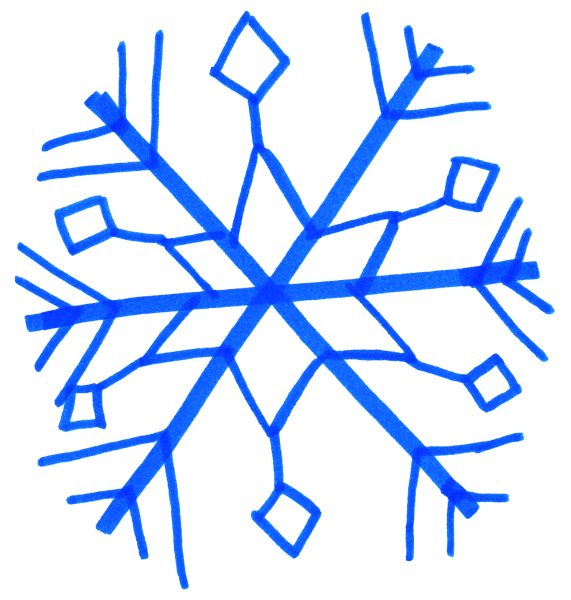 I was asked to draw a snowflake of any kind, I had no idea what one to do, so I drew 6 of them and let the writer have options. I wanted to make the snowflake simple and plain so I just used a blue marker and went straight into it. I took many tries, and if I learned anything it would be to take tie with a pencil first. 