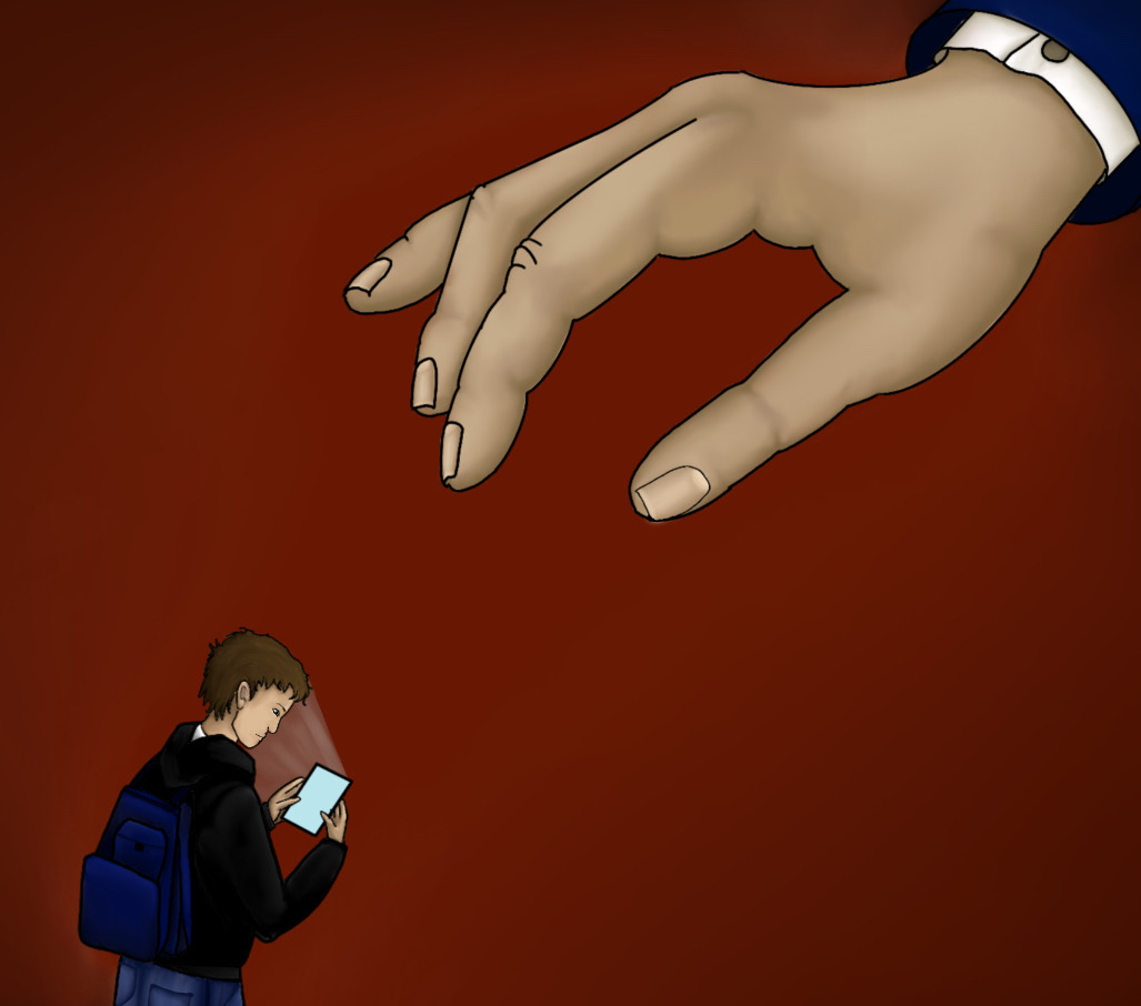 This is a free-hand drawing I did digitaly on Pro Create. I used my own hand as a refrence. I wanted to show the power and control the school has, hence why I made the hand much larger compared to the size of the student.