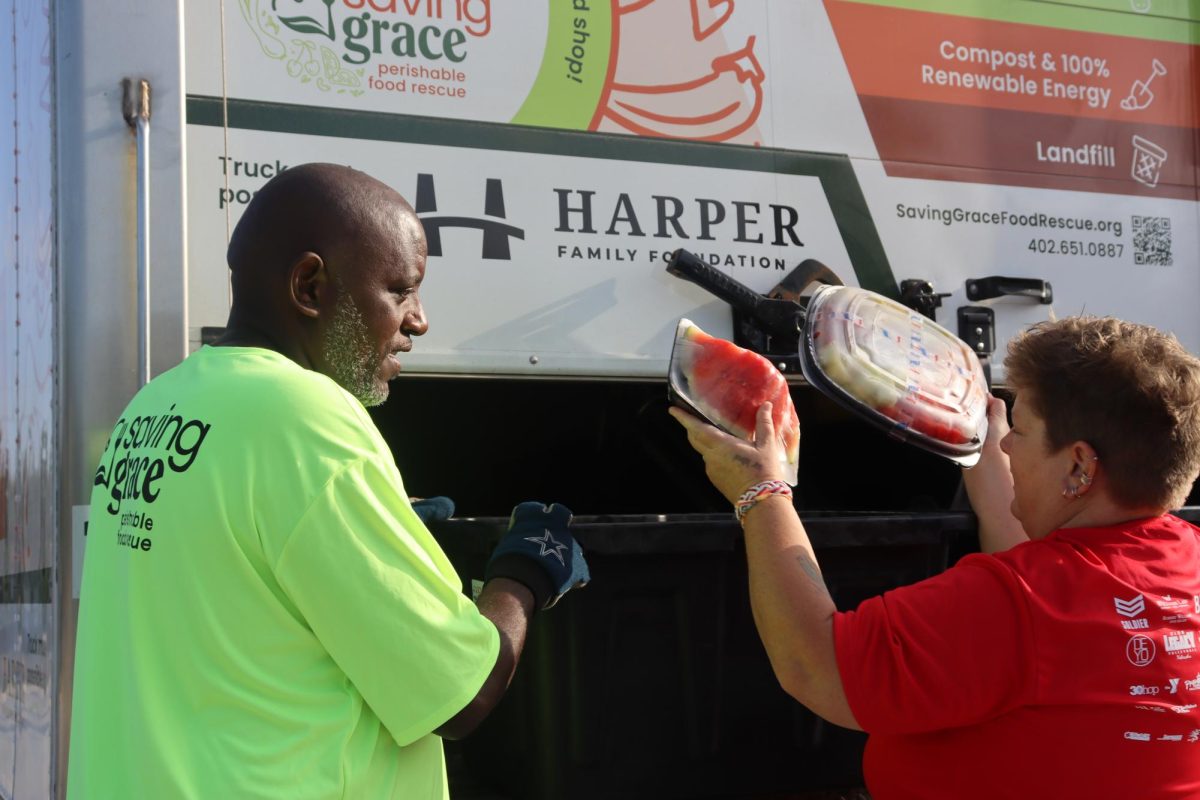 Saving Grace perishable food rescue delivers fruit to Patriot Pantry Sponsor Kyrie Nehls. 