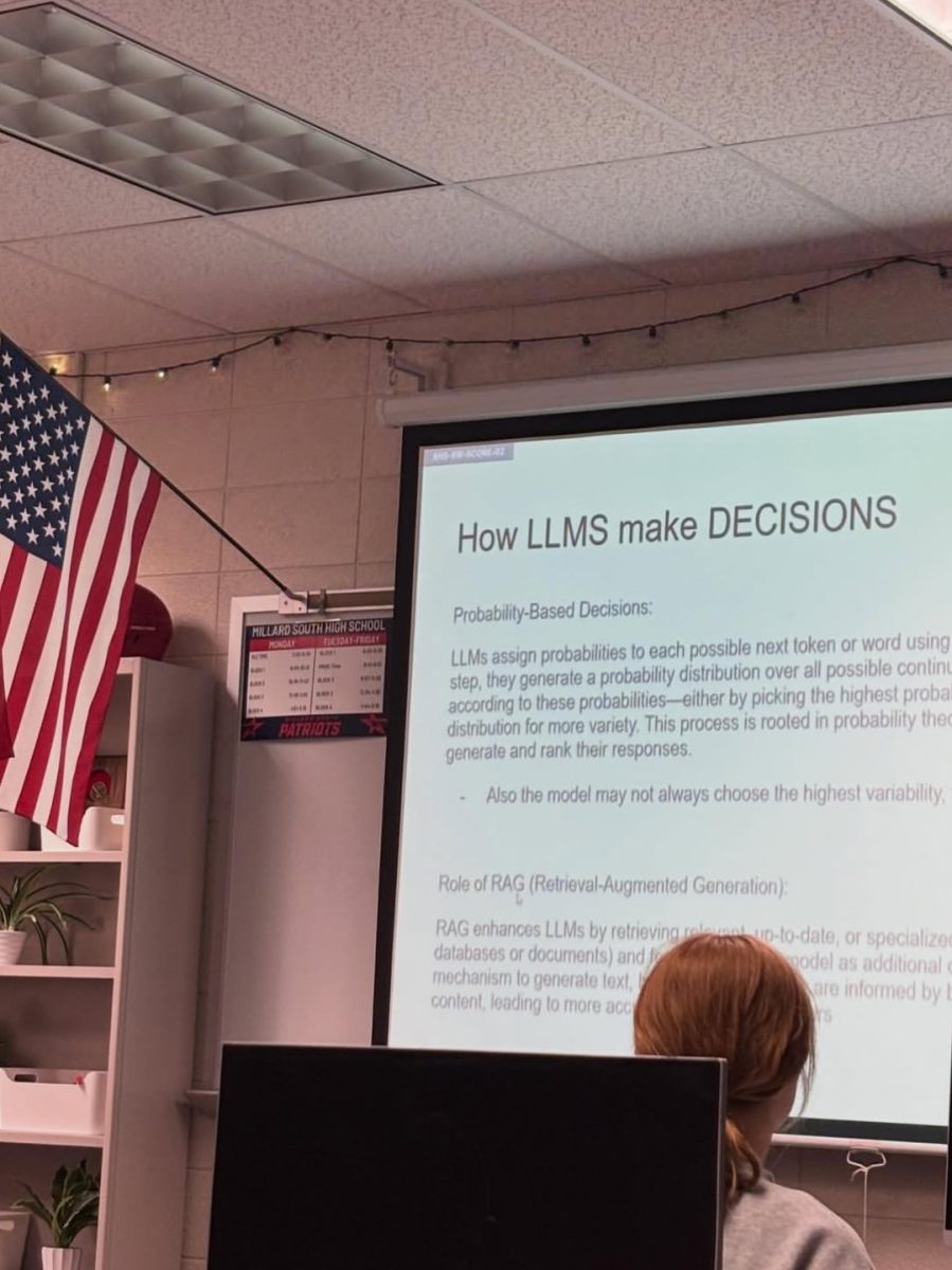 The meeting starts off with a slideshow, explaining how Artificial Intelligence decision making capabilties.
