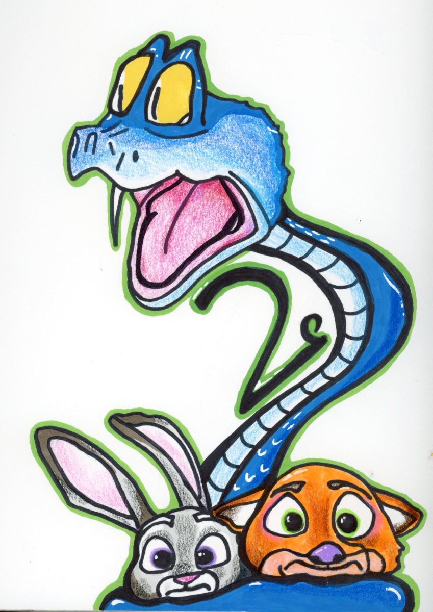 I used vibrant marker and colored pencil to capture the fun nature of the movie, drawing the main characters of the second movie in the shape of a 2. 