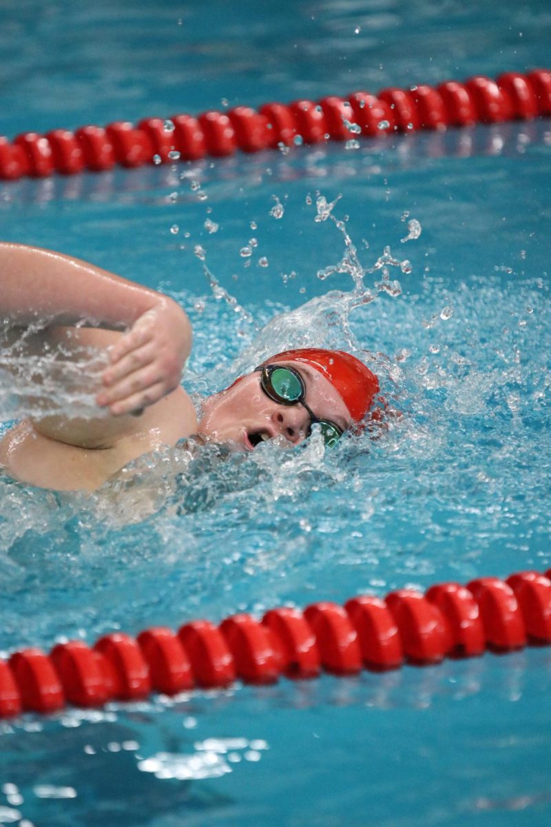 Sophomore Taylor Vandenberg swimming 100 freestyle.