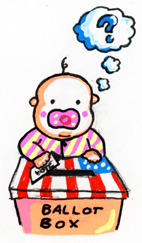 Artist Statement: I wanted to exaggerate the article by drawing a baby to represent the 16 year olds that can now vote. I drew the baby with graphite and colored it in with gel pens.