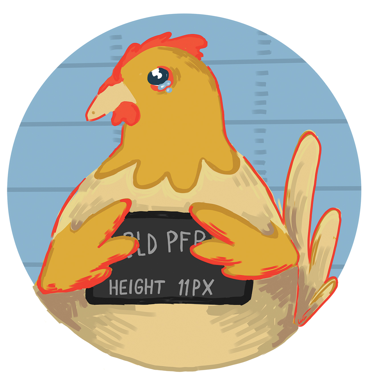 My artwork displays a cartoon chicken getting arrested with inspiration from the students whose profile pictures were involuntarily changed. The artwork was created in accompaniment with an editorial on the matter. I created this on ProCreate, using a refrence photo of an actual chicken.
